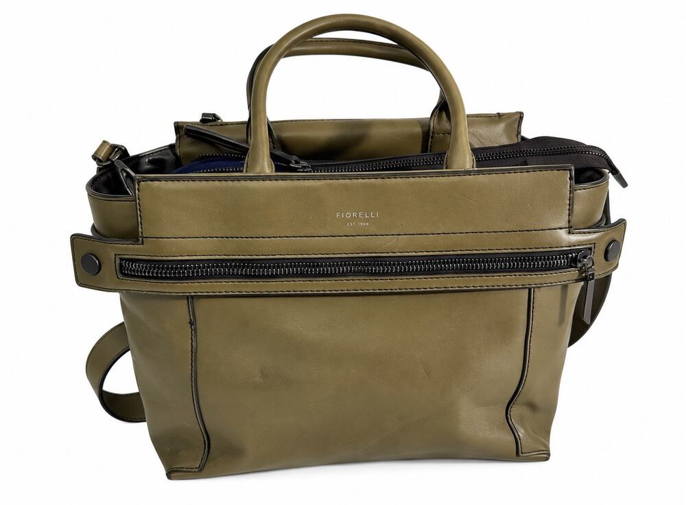 Fiorelli Olive Green Satchel Shoulder Bag Faux Leather Zip Top